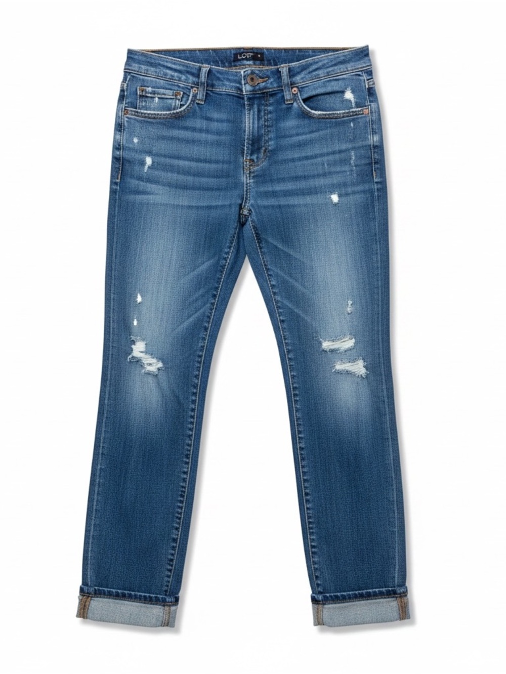 Ann Taylor LOFT Size 2 Distressed Boyfriend Button fly cotton jeans